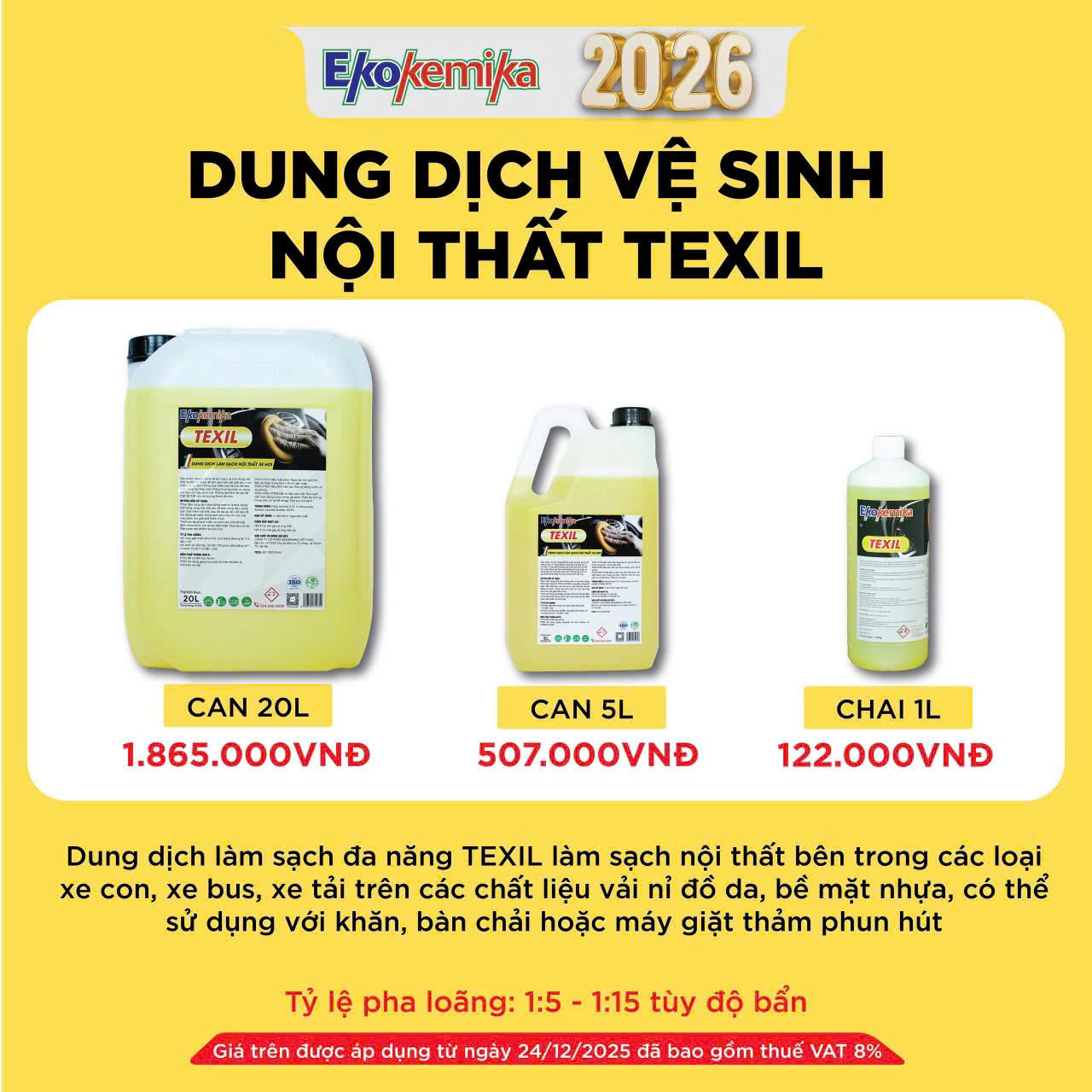 DUNG DỊCH EKOKEMIKA VỆ SINH NỘI THẤT ĐA NĂNG TEXIL