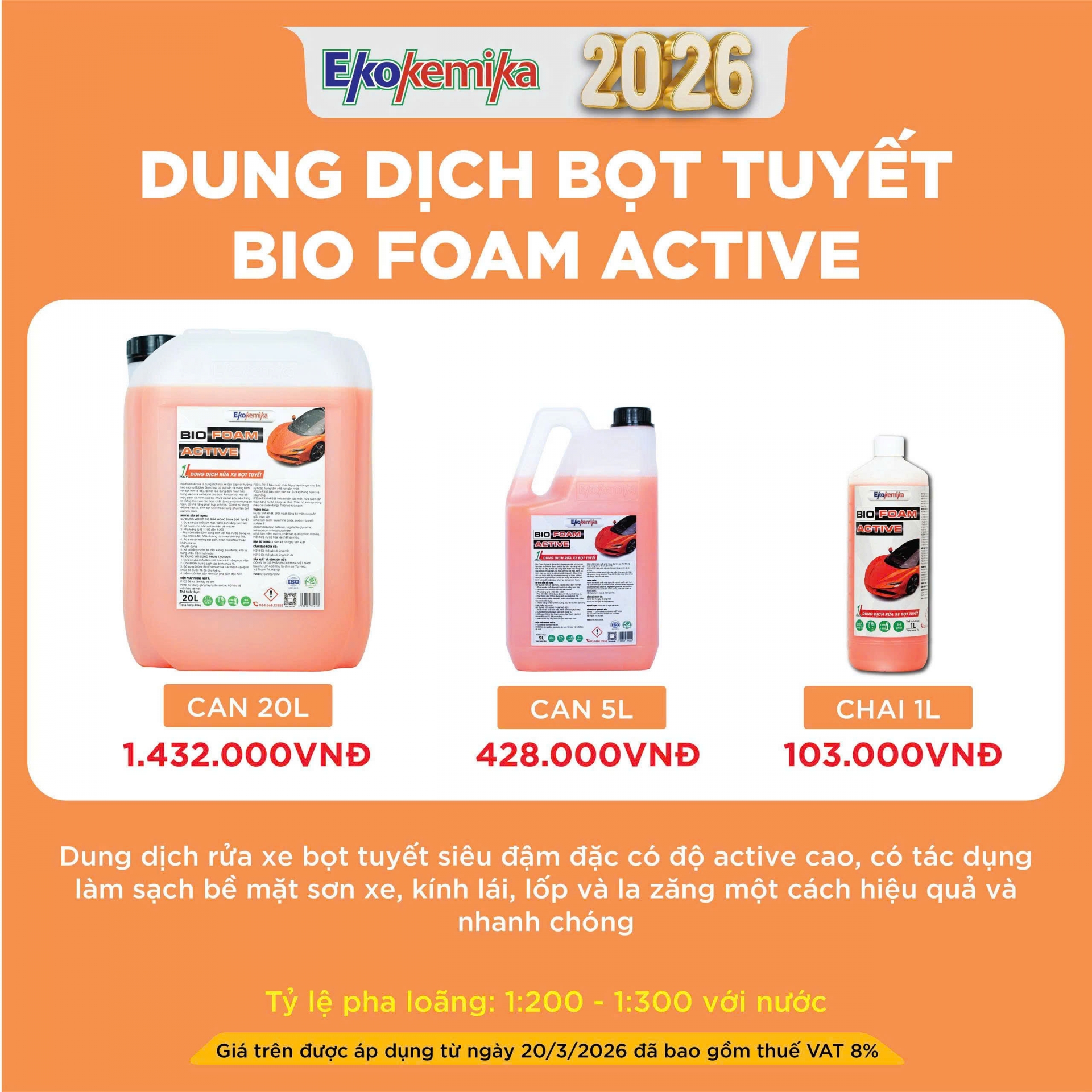 DUNG DỊCH RỬA XE EKOKEMIKA BỌT TUYẾT BIOFOAM ACTIVE