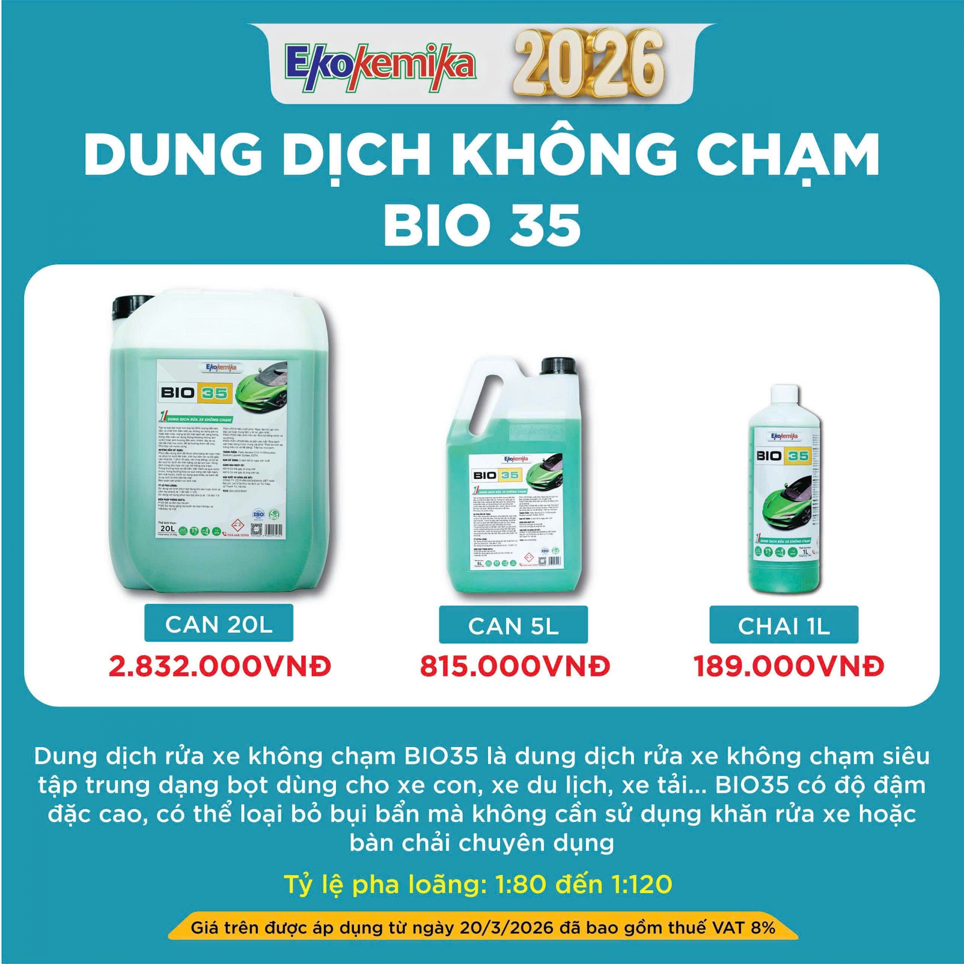 DUNG DỊCH RỬA XE EKOKEMIKA KHÔNG CHẠM BIO35
