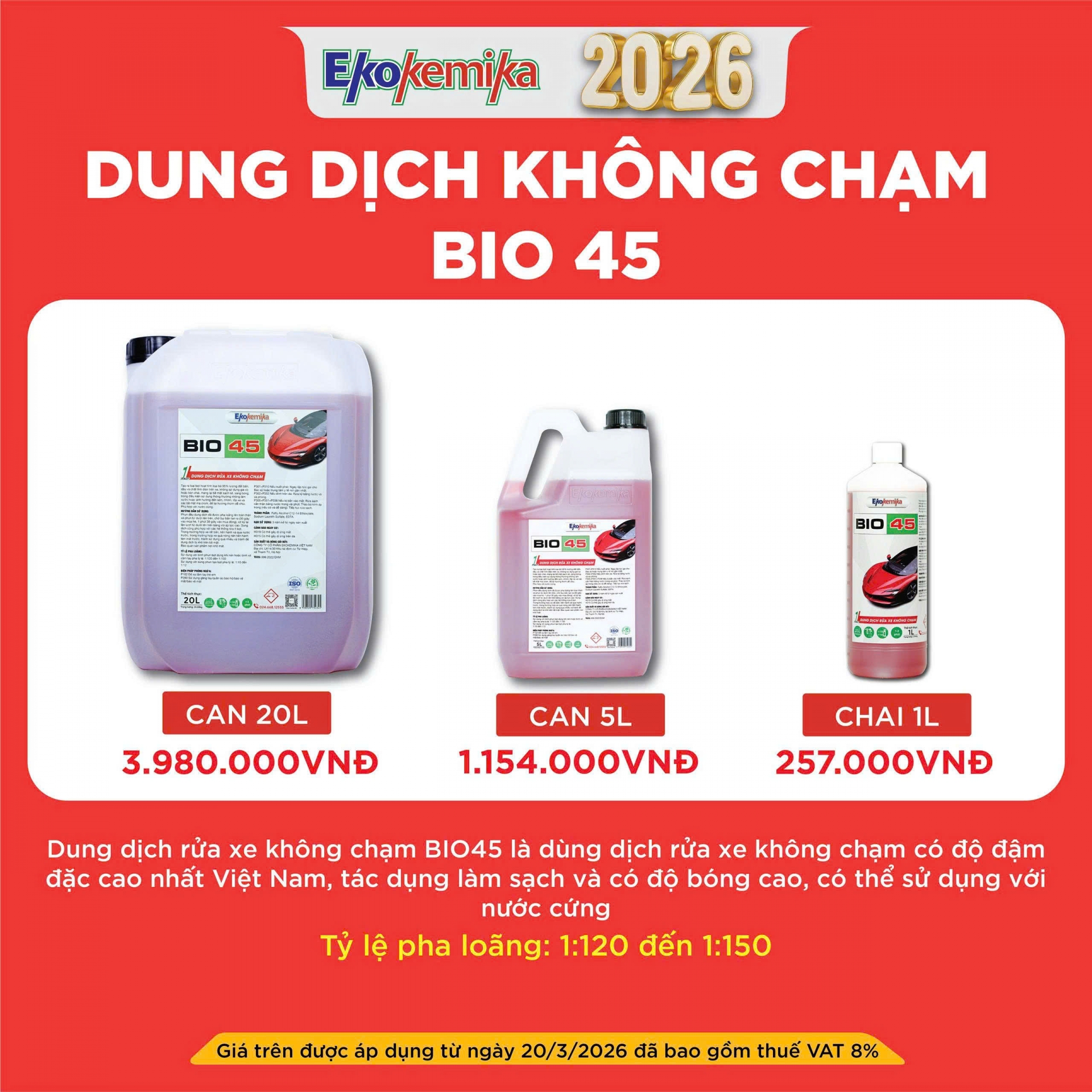 DUNG DỊCH RỬA XE EKOKEMIKA KHÔNG CHẠM BIO45